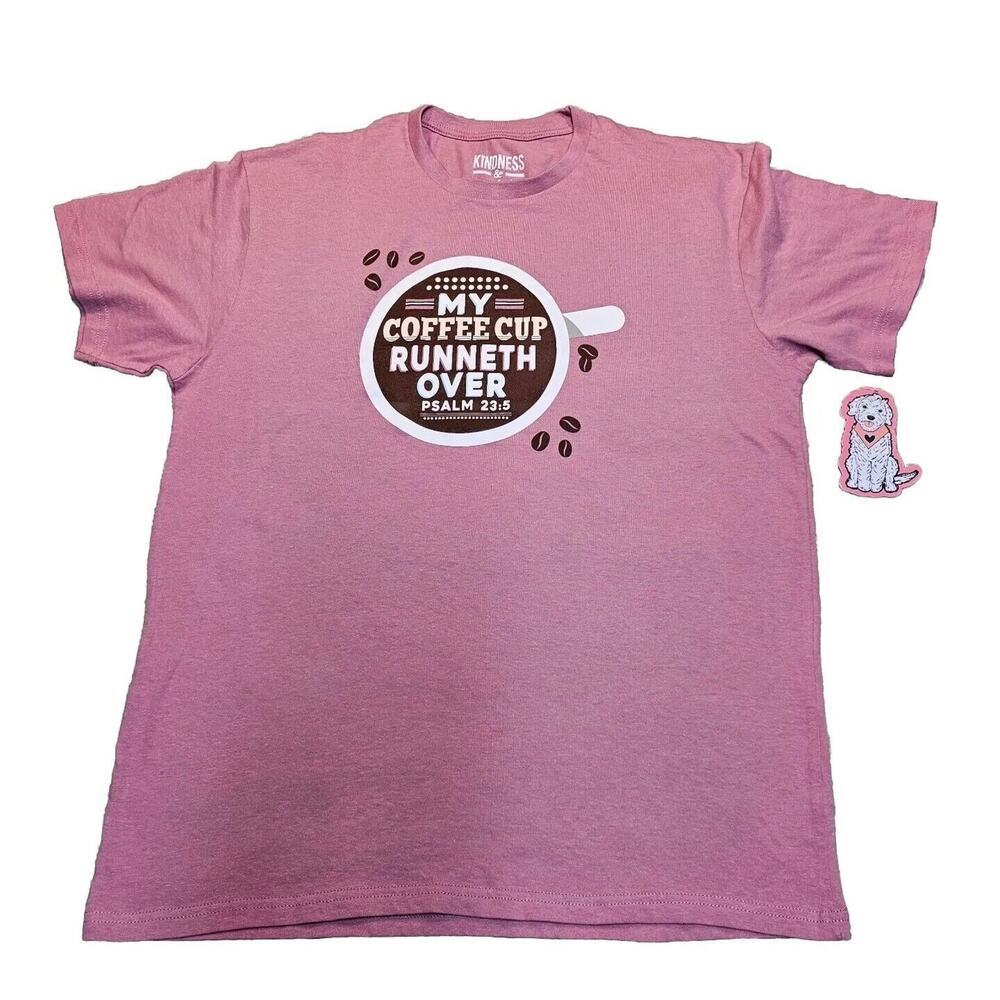 My Coffee Cup Runneth Over T Shirt Womens Large Psalms Pink Kindness & Confetti